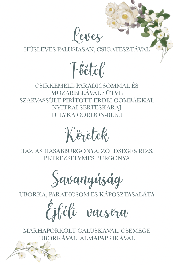 Dorina és László wedding menu
