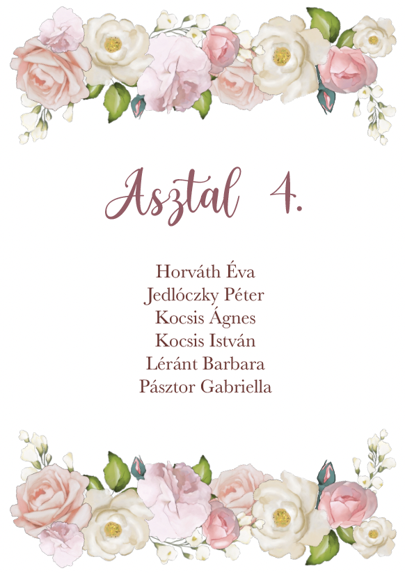 Asztal 4 table seating card