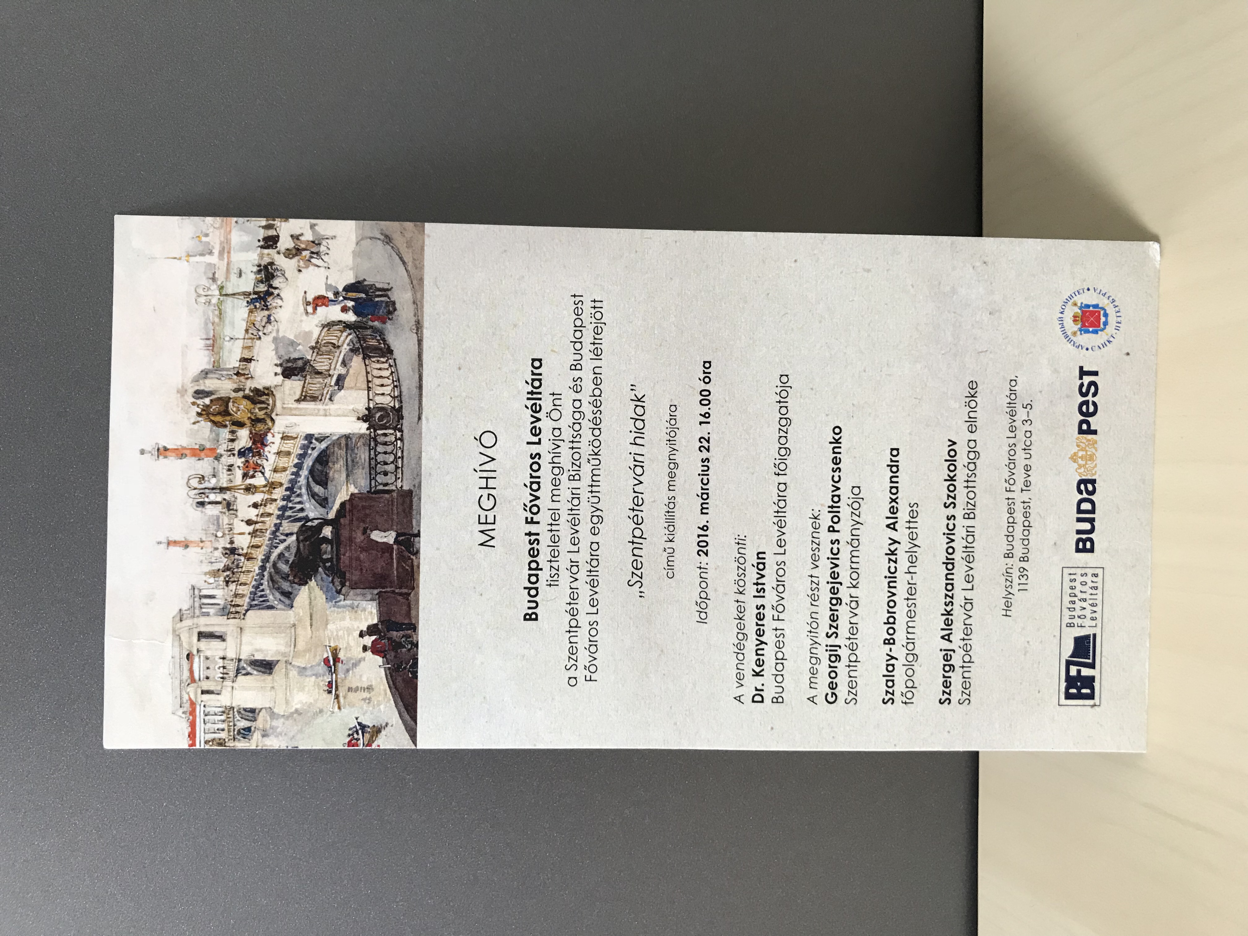 Szentpétervári hidak exhibition invitation